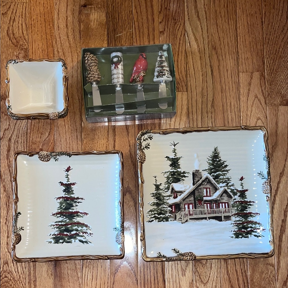 Kohl's Winter Cabin Dinnerware Set - Cream and Green